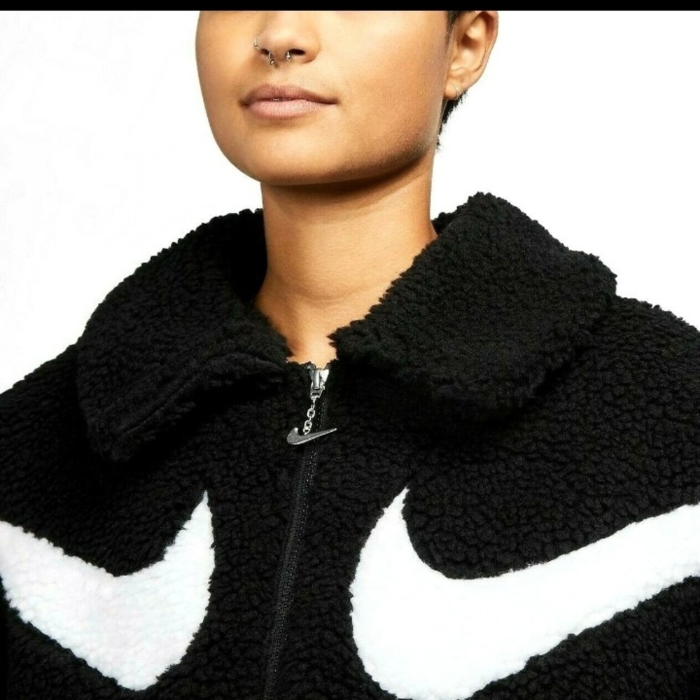 Nike Women's Black and White Teddy Jacket
